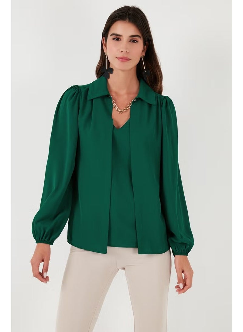 Lela Regular Fit V-Neck Balloon Sleeve Blouse Women's Blouse 611BZ0353 - Image 3